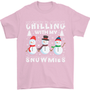 Christmas Chilling With My Snowmies Funny Mens T-Shirt Cotton Gildan Light Pink