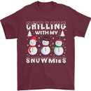 Christmas Chilling With My Snowmies Funny Mens T-Shirt Cotton Gildan Maroon