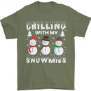 Christmas Chilling With My Snowmies Funny Mens T-Shirt Cotton Gildan Military Green