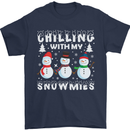 Christmas Chilling With My Snowmies Funny Mens T-Shirt Cotton Gildan Navy Blue