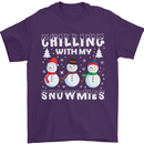 Christmas Chilling With My Snowmies Funny Mens T-Shirt Cotton Gildan Purple