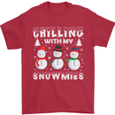 Christmas Chilling With My Snowmies Funny Mens T-Shirt Cotton Gildan Red