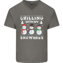 Christmas Chilling With My Snowmies Funny Mens V-Neck Cotton T-Shirt Charcoal