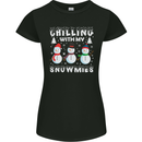 Christmas Chilling With My Snowmies Funny Womens Petite Cut T-Shirt Black