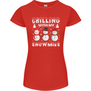 Christmas Chilling With My Snowmies Funny Womens Petite Cut T-Shirt Red