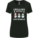 Christmas Chilling With My Snowmies Funny Womens Wider Cut T-Shirt Black