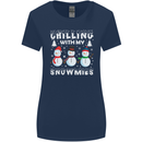 Christmas Chilling With My Snowmies Funny Womens Wider Cut T-Shirt Navy Blue