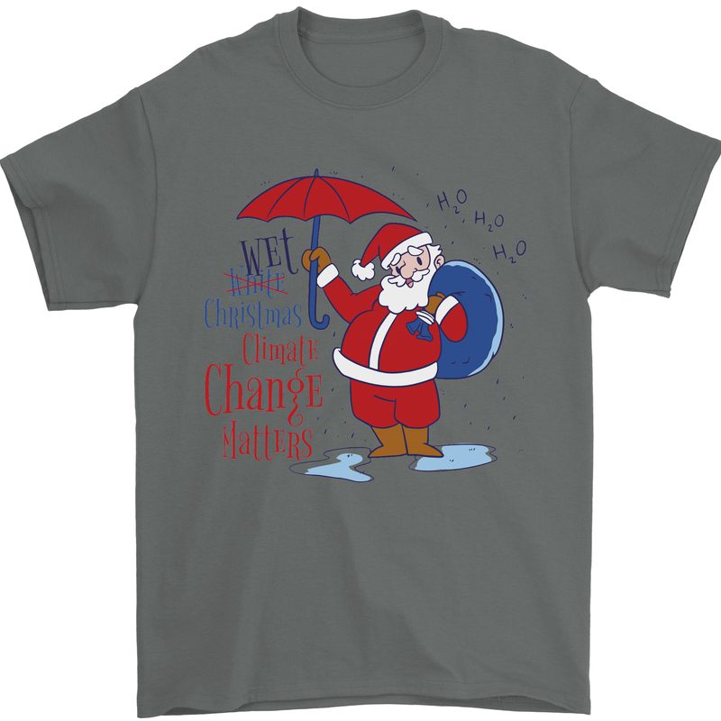 Christmas Climat Change Matters Santa Mens T-Shirt 100% Cotton Charcoal