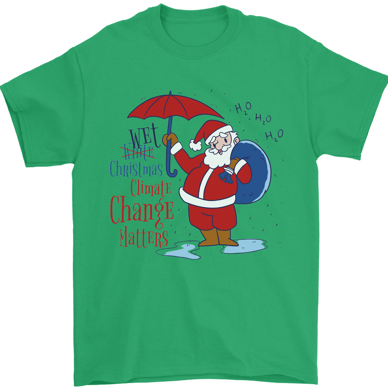 Christmas Climat Change Matters Santa Mens T-Shirt 100% Cotton Irish Green