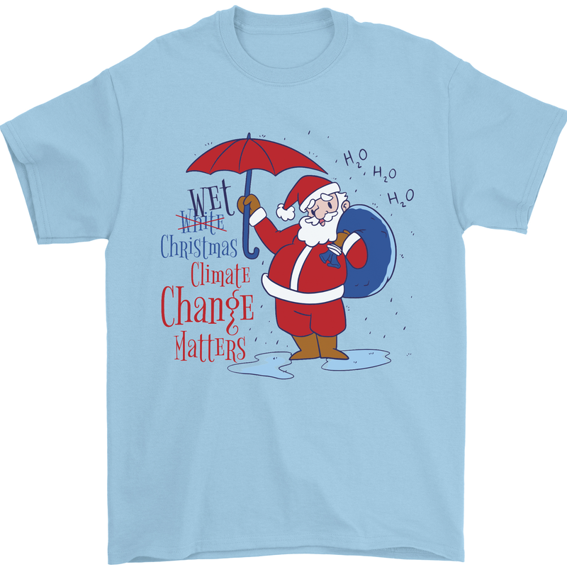 Christmas Climat Change Matters Santa Mens T-Shirt 100% Cotton Light Blue