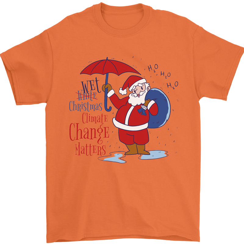 Christmas Climat Change Matters Santa Mens T-Shirt 100% Cotton Orange