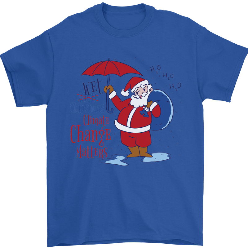 Christmas Climat Change Matters Santa Mens T-Shirt 100% Cotton Royal Blue