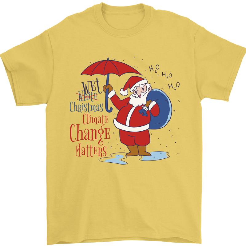 Christmas Climat Change Matters Santa Mens T-Shirt 100% Cotton Yellow