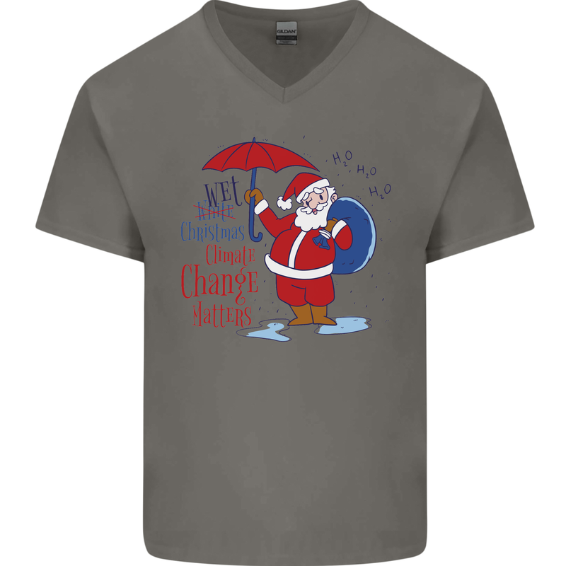 Christmas Climat Change Matters Santa Mens V-Neck Cotton T-Shirt Charcoal
