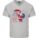 Christmas Climat Change Matters Santa Mens V-Neck Cotton T-Shirt Sports Grey