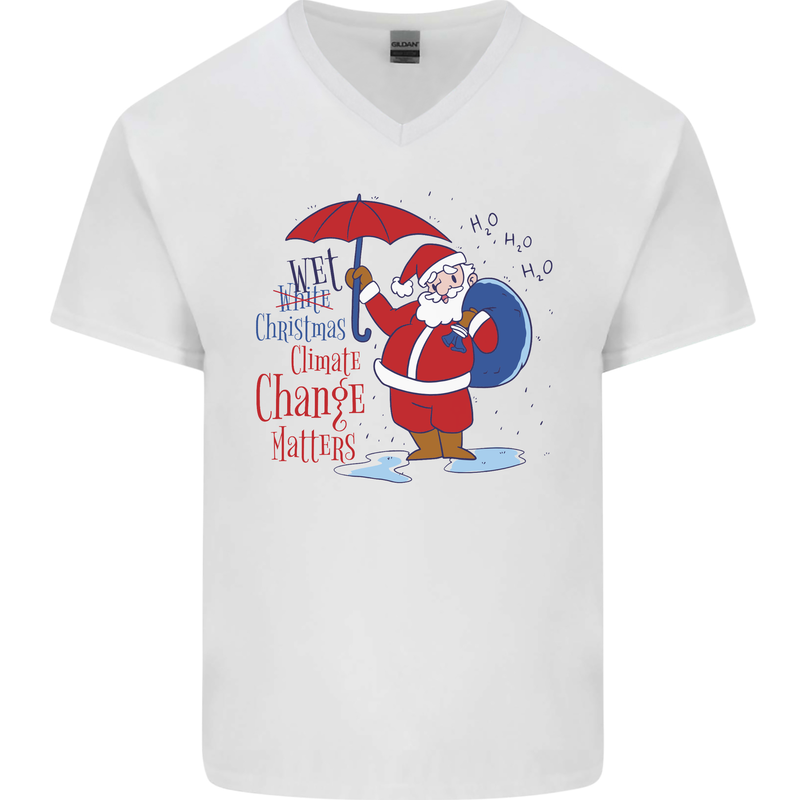 Christmas Climat Change Matters Santa Mens V-Neck Cotton T-Shirt White