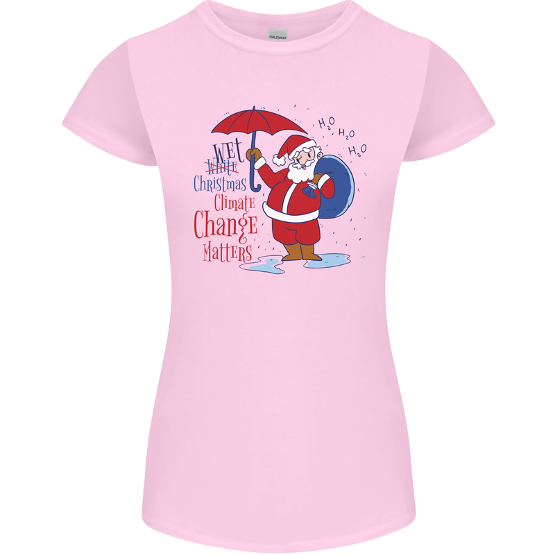 Christmas Climat Change Matters Santa Womens Petite Cut T-Shirt Light Pink