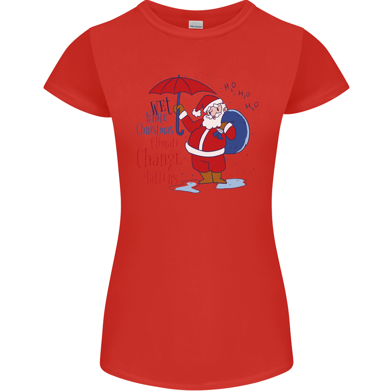 Christmas Climat Change Matters Santa Womens Petite Cut T-Shirt Red