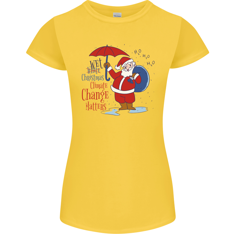 Christmas Climat Change Matters Santa Womens Petite Cut T-Shirt Yellow