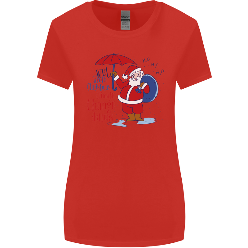 Christmas Climat Change Matters Santa Womens Wider Cut T-Shirt Red