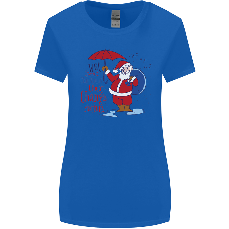 Christmas Climat Change Matters Santa Womens Wider Cut T-Shirt Royal Blue