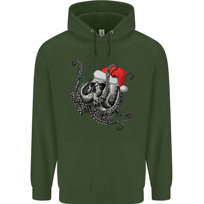 Christmas Cthulhu Skull Mens 80% Cotton Hoodie Forest Green