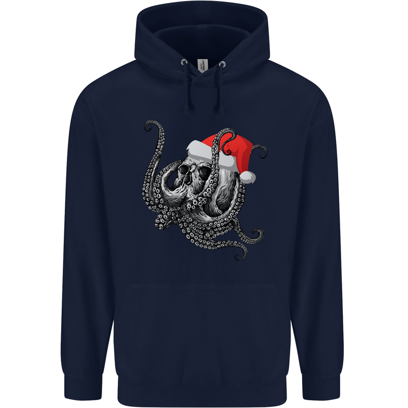 Christmas Cthulhu Skull Mens 80% Cotton Hoodie Navy Blue