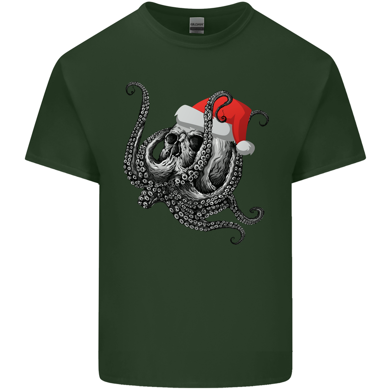Christmas Cthulhu Skull Mens Cotton T-Shirt Tee Top Forest Green