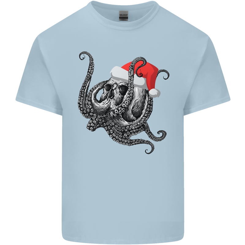 Christmas Cthulhu Skull Mens Cotton T-Shirt Tee Top Light Blue