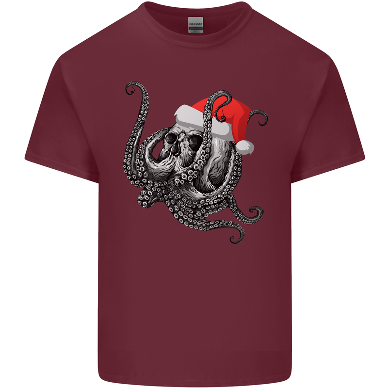 Christmas Cthulhu Skull Mens Cotton T-Shirt Tee Top Maroon