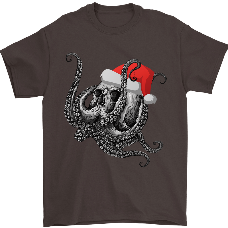 Christmas Cthulhu Skull Mens T-Shirt Cotton Gildan Dark Chocolate