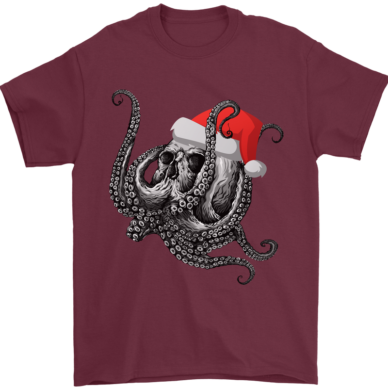 Christmas Cthulhu Skull Mens T-Shirt Cotton Gildan Maroon