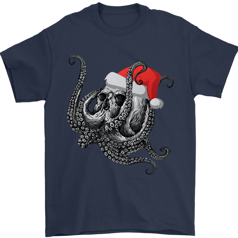 Christmas Cthulhu Skull Mens T-Shirt Cotton Gildan Navy Blue
