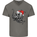 Christmas Cthulhu Skull Mens V-Neck Cotton T-Shirt Charcoal
