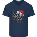 Christmas Cthulhu Skull Mens V-Neck Cotton T-Shirt Navy Blue