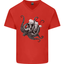 Christmas Cthulhu Skull Mens V-Neck Cotton T-Shirt Red