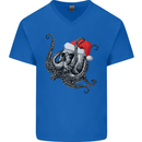 Christmas Cthulhu Skull Mens V-Neck Cotton T-Shirt Royal Blue