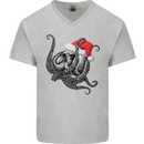 Christmas Cthulhu Skull Mens V-Neck Cotton T-Shirt Sports Grey