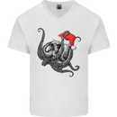 Christmas Cthulhu Skull Mens V-Neck Cotton T-Shirt White