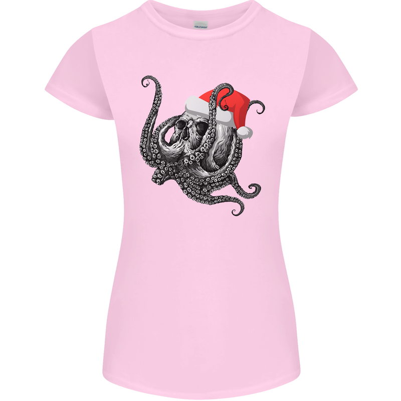 Christmas Cthulhu Skull Womens Petite Cut T-Shirt Light Pink