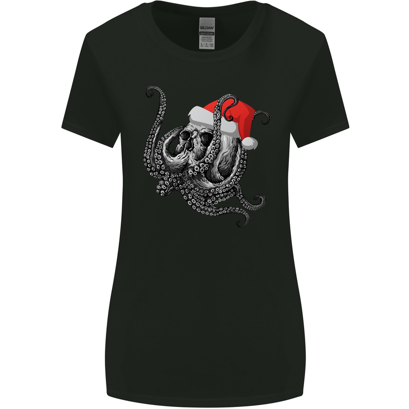 Christmas Cthulhu Skull Womens Wider Cut T-Shirt Black