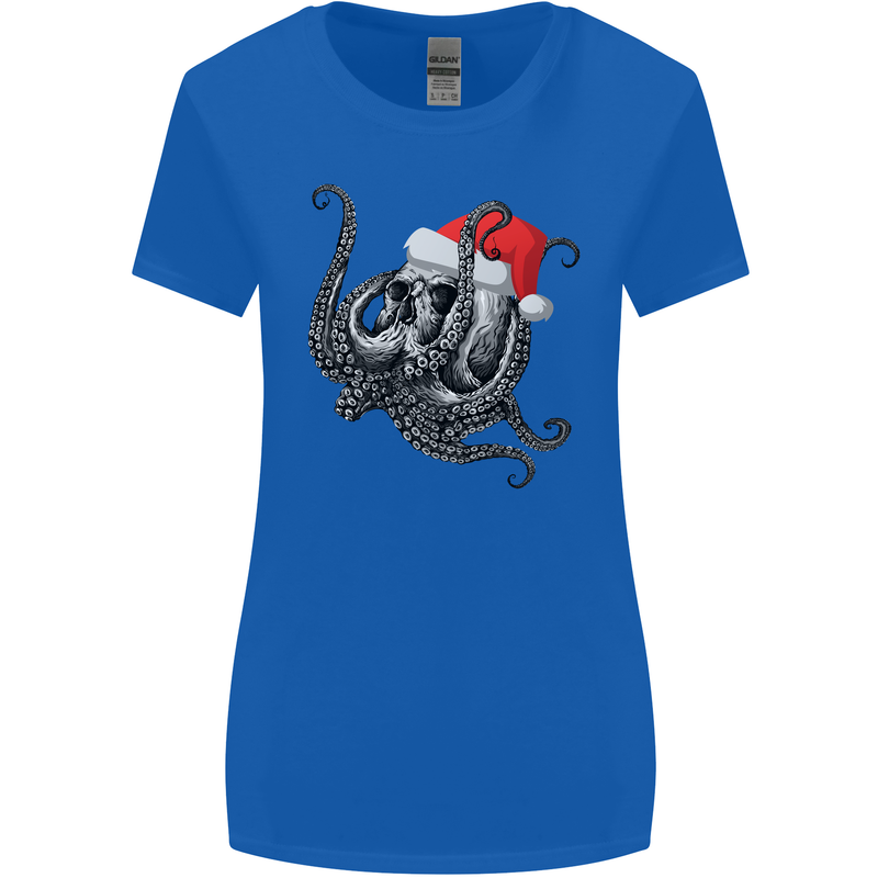 Christmas Cthulhu Skull Womens Wider Cut T-Shirt Royal Blue