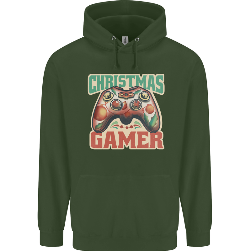 Christmas Gamer Funny Gaming Joypad Childrens Kids Hoodie Forest Green