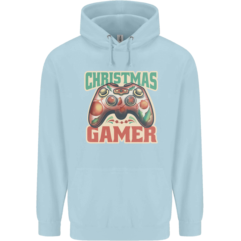 Christmas Gamer Funny Gaming Joypad Childrens Kids Hoodie Light Blue