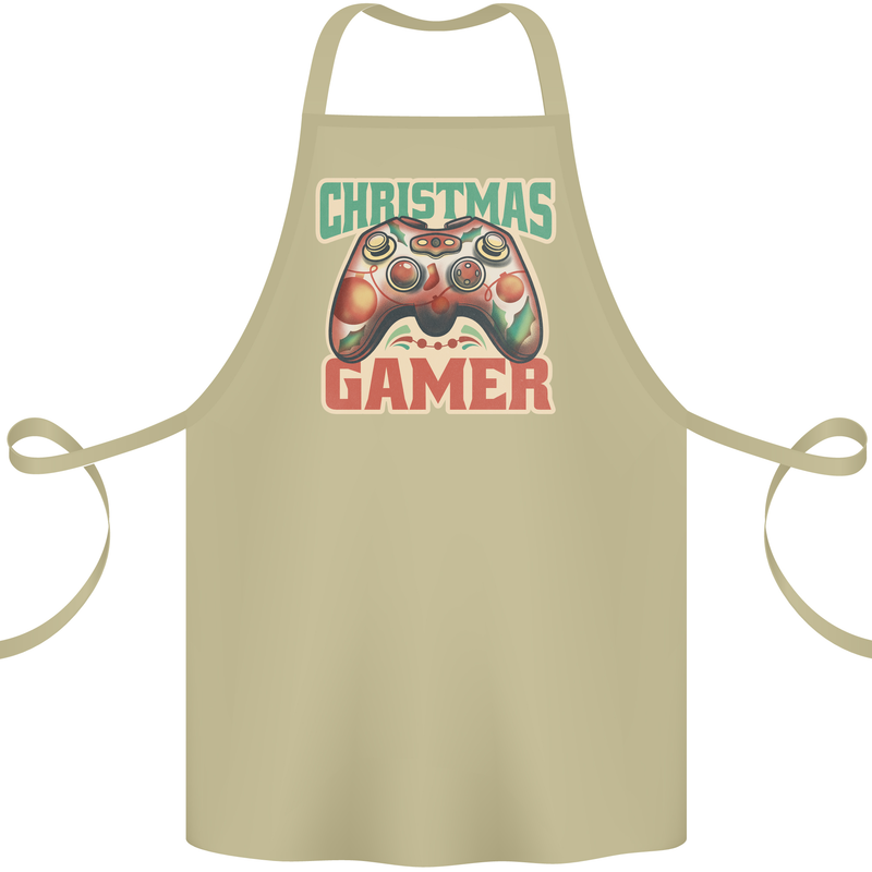 Christmas Gamer Funny Gaming Joypad Cotton Apron 100% Organic Khaki