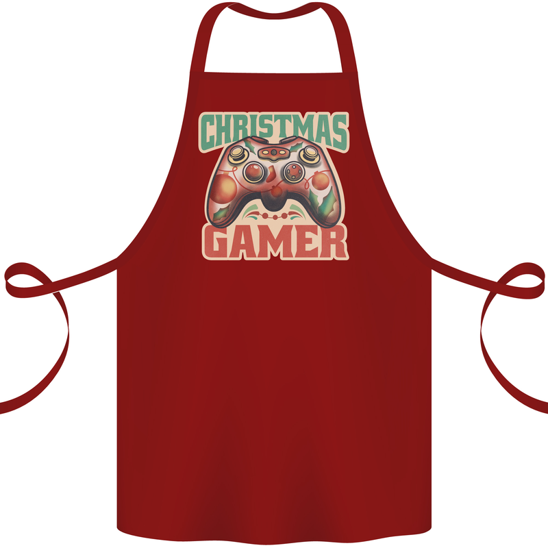 Christmas Gamer Funny Gaming Joypad Cotton Apron 100% Organic Maroon