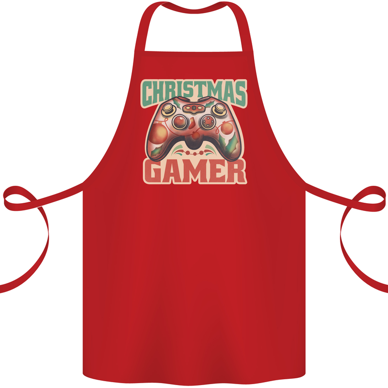 Christmas Gamer Funny Gaming Joypad Cotton Apron 100% Organic Red