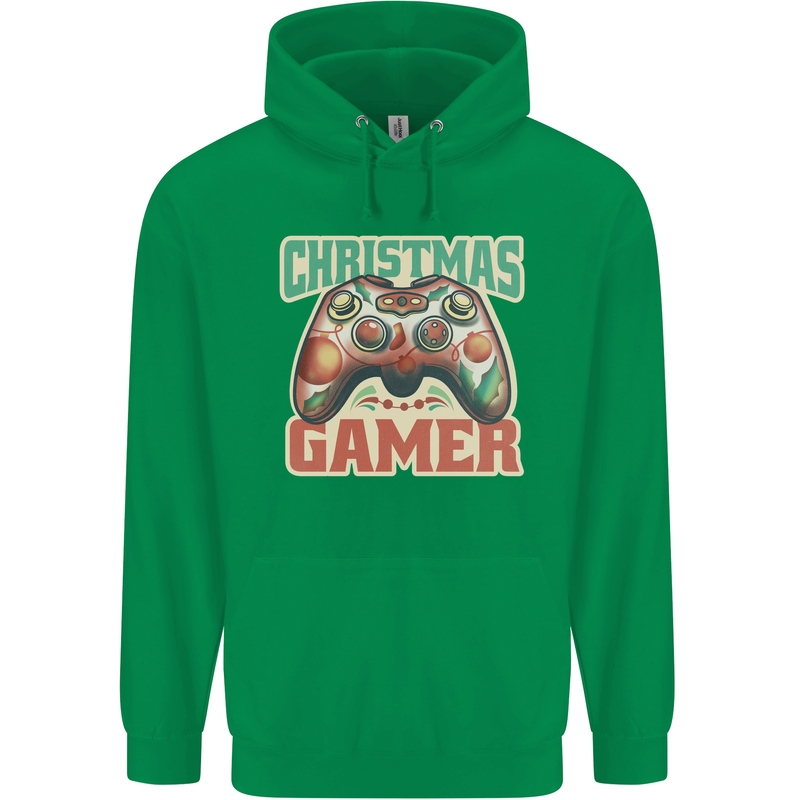 Christmas Gamer Funny Gaming Joypad Mens 80% Cotton Hoodie Irish Green