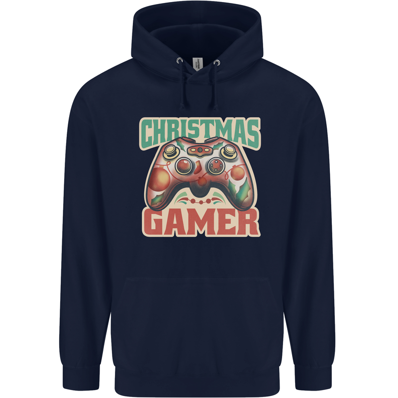 Christmas Gamer Funny Gaming Joypad Mens 80% Cotton Hoodie Navy Blue