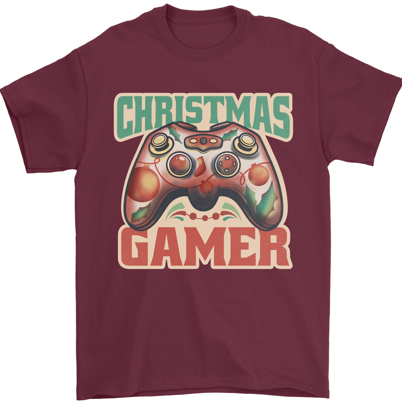 Christmas Gamer Funny Gaming Joypad Mens T-Shirt 100% Cotton Maroon